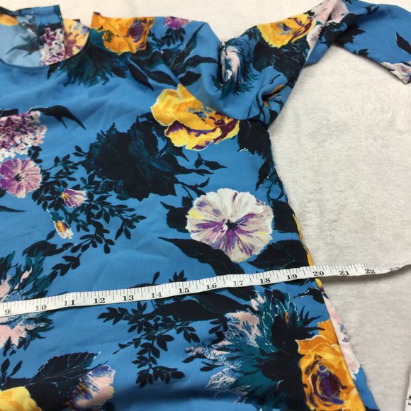 Halogen Shift Dress Size S Womans Blue Button Back Ruffle Hem Floral Print - Picture 7 of 12